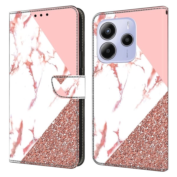 Xiaomi Redmi Note 14 5G lommebokveske med mønsterutskrift stativ lær flip-telefondeksel - Trekantet Marmor