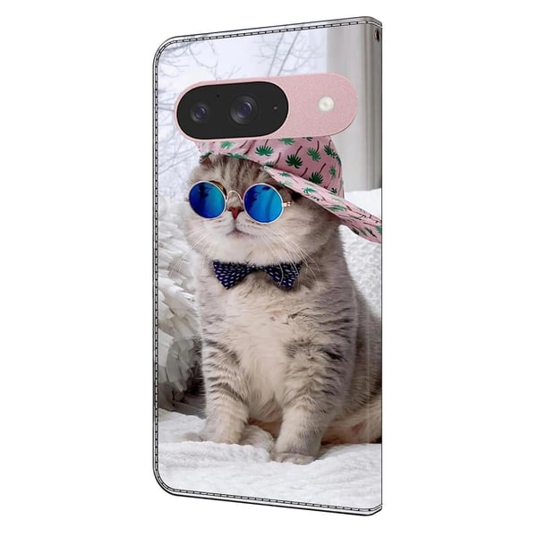 Google Pixel 9 / 9 Pro lommebokveske med mønsterutskrift stativ lær flip-telefondeksel - Hatt Katt