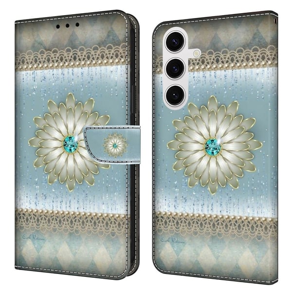 Samsung Galaxy S25 Etui med pung Mønster print Stand Leather Flip Phone Cover - Blå Diamantblomst Samsung Galaxy S25 Etui med pung Mønster print Stand Leather Flip Phone Cover - Blå Diamantblomst