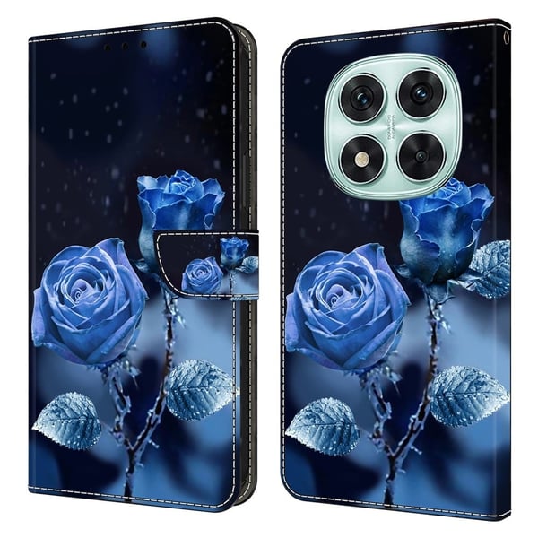 Xiaomi Redmi Note 14 Pro 5G lommebokveske med mønsterutskrift stativ lær flip-telefondeksel - Blå Roser