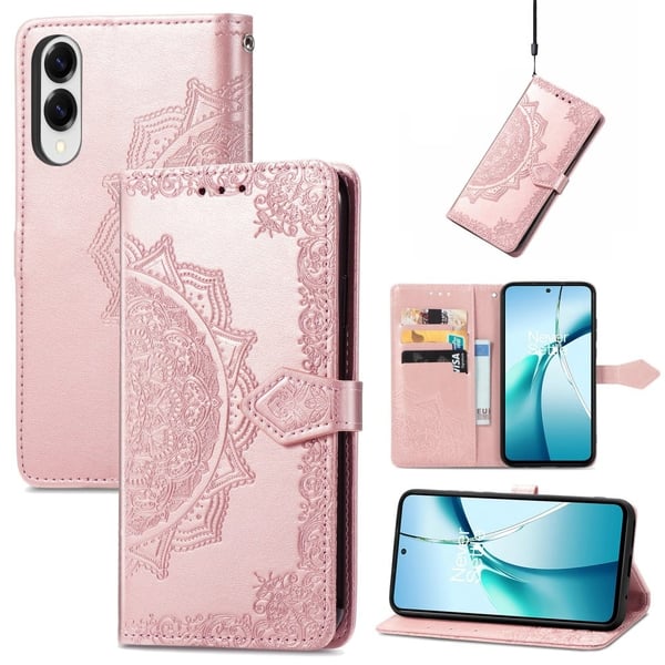 Samsung Galaxy S25 Edge lommebokveske Mandala Flower Leather Phone Deksel Stand - Rose Gull