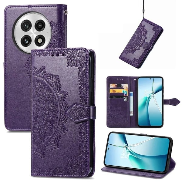 OnePlus 13 Lompakko Asia Mandala Flower Nahka Puhelin Cover Stand - Violetti OnePlus 13 Lompakko Asia Mandala Flower Nahka Puhelin Cover Stand - Violetti
