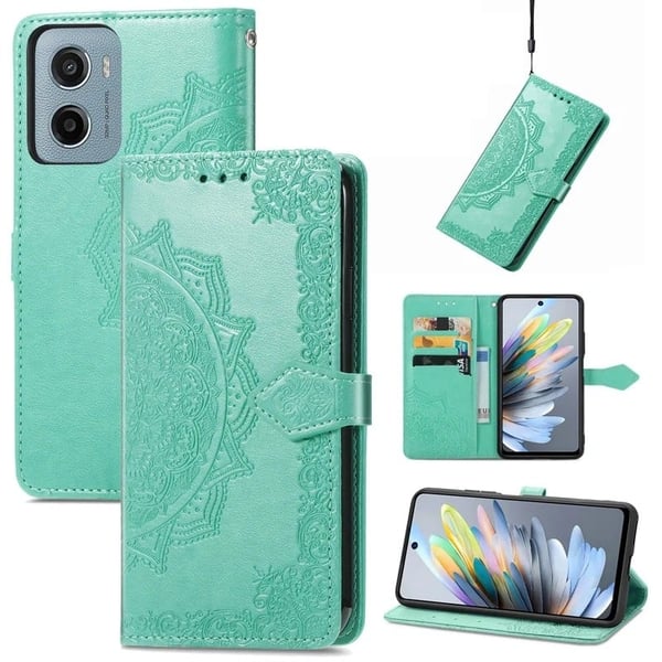 Motorola Moto G05 4G lommebokveske Mandala Flower Leather Phone Deksel Stand - Grønn