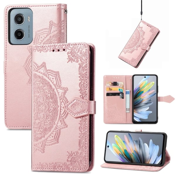 Motorola Moto G05 4G lommebokveske Mandala Flower Leather Phone Deksel Stand - Rose Gull