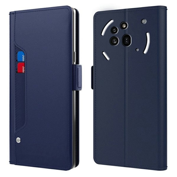 Nothing Phone (3a) Pro Case Stand Vegan Leather Phone Deksel Card Holder Mirror - Blå