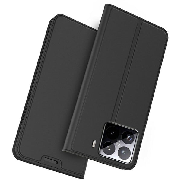 Xiaomi 15 Pro-etui Vegansk lærdeksel med kortholderstativ - Svart