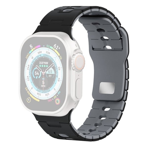 Klockarmband Apple Watch Series 49mm - 45mm - 44mm - 42mm Dual Color Silikonarmband - Svart + Grå