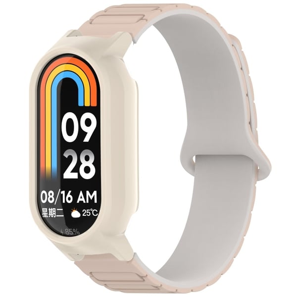 Xiaomi Smart Band 9 NFC / 9 Magnetisk silikonrem med to farger armbånd med støtbestandig beskyttelsesramme - Melkete + Hvit + Hvit