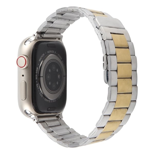 Metallarmbånd Apple Watch Series 49mm - 45mm - 44mm - 42mm Magnetisk armbånd med tre perler - Sølv + Gull