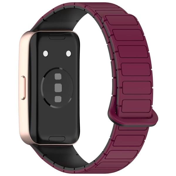 Silikonklokkebånd Huawei Band 10 NFC / 10 / 9 NFC / 9 / 8 NFC / 8 Erstatning Magnetisk håndleddsrem - Vinrød + Svart
