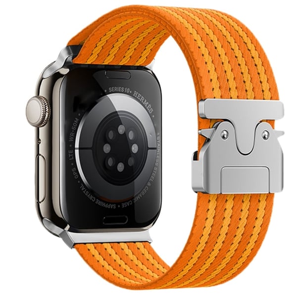 Armbånd Apple Watch Series 49mm - 45mm - 44mm - 42mm 4-Stripe Parachute Buckle Nylon Strap - Oransje + Gul