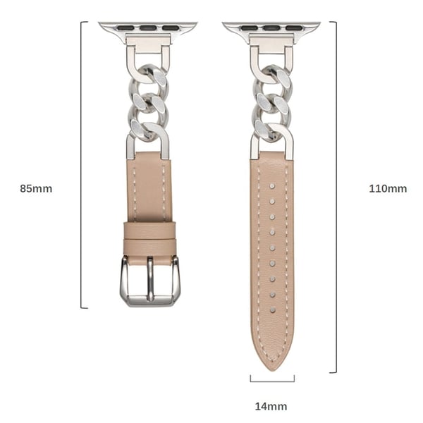 Armbånd til Apple Watch Series 41 mm - 40 mm - 38 mm ekte lærrem av ku - Rosa + Rose Gull