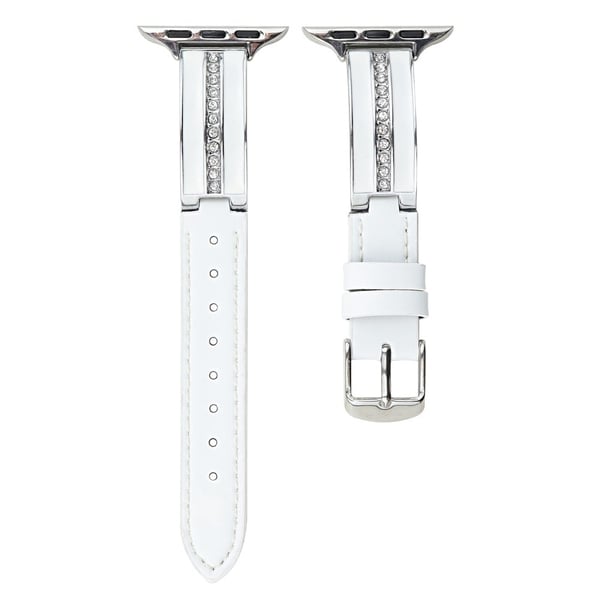 Armbånd Apple Watch Series 49mm - 45mm - 44mm - 42mm Buet lærrem i sinklegering - Hvit + Sølvspenne