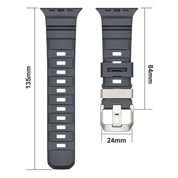 Fluorgummibånd Apple Watch Series 49mm - 45mm - 44mm - 42mm Urremme - Sort / Sølvspænde
