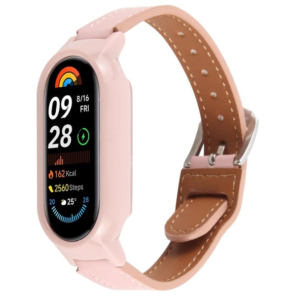 Xiaomi Smart Band 9 Støtbestandig klokkeveske integrert Ultra Fiber Leather Quick Release Watch Strap - Rosa
