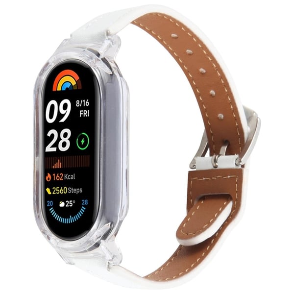 Xiaomi Smart Band 9 Støtbestandig klokkeveske integrert Ultra Fiber Leather Quick Release Watch Strap - Gjennomsiktig / Hvit