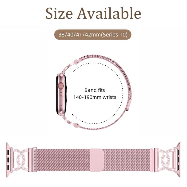 Armbånd Apple Watch Series 41mm - 40mm - 38mm DC-Shape Rhinestones Magnetic Clasp rustfritt stålrem - Rosa Rose