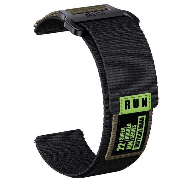 22mm Watch Band Huawei Watch GT 5 Pro 46mm / GT 5 46mm / GT 4 46mm / Watch 4 Pro Nylon Magic Tape Strap - Sort / Grøn