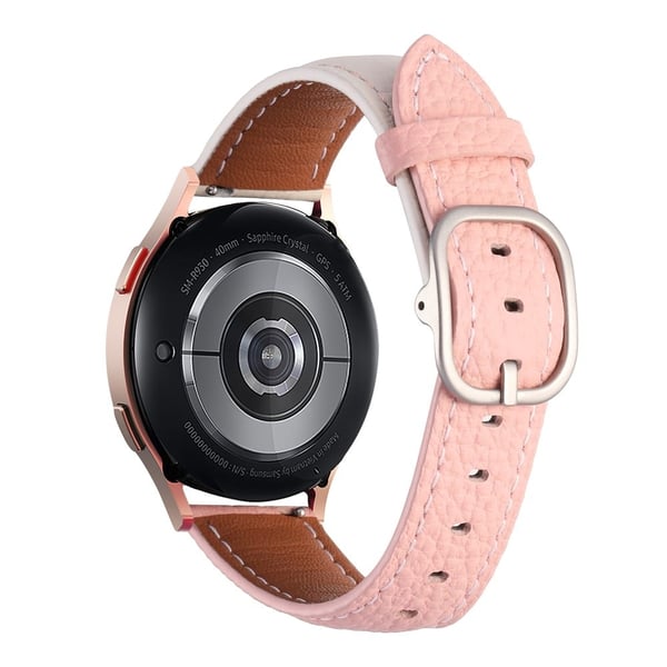 20 mm klokkerem Samsung Galaxy Watch7 / Watch6 / Watch 5 / Huawei Watch GT 3 42 mm, smartklokkearmbånd i ekte kuskinn - Kremhvit + Rosa