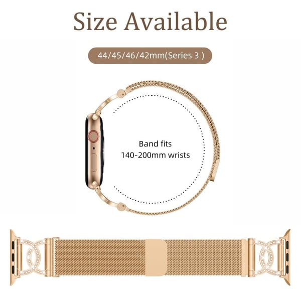 Armbånd Apple Watch Series 49mm - 45mm - 44mm - 42mm DC-Shape Rhinestones rustfritt stålarmbånd - Rose Gull
