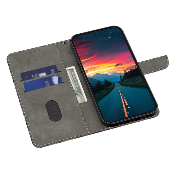 Honor Magic7 Pro 5G-etui med kortspormønster trykt fleksibelt + vegansk flip-telefondeksel i lær - Røde Sprekker