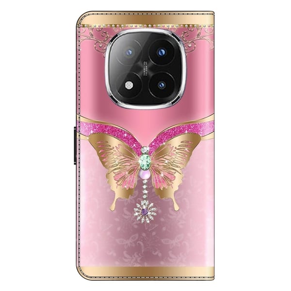 Xiaomi Redmi Note 14 Pro+ 5G Etui 3D-mønster Vegansk lær lommebok telefondeksel med stativ - Rosa / Sommerfugl I Gull