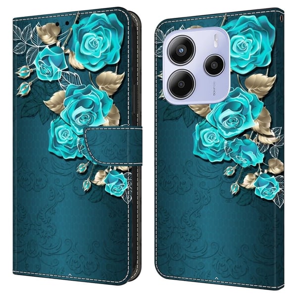 Xiaomi Redmi Note 14 5G Etui med magnetisk lås 3D-mønster Lær lommebok telefondeksel - Blå Rose