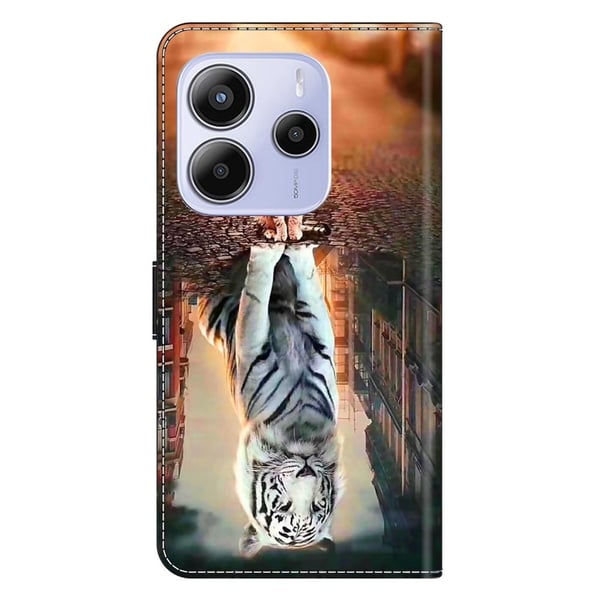 Xiaomi Redmi Note 14 5G Etui med magnetisk lås 3D-mønster Lær lommebok telefondeksel - Katt Og Tiger