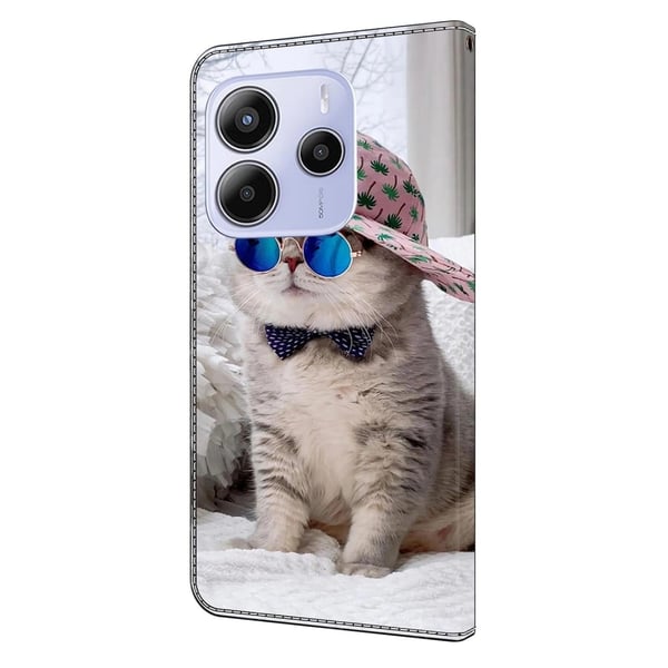 Xiaomi Redmi Note 14 5G lommebokveske med mønsterutskrift stativ lær flip-telefondeksel - Hatt Katt