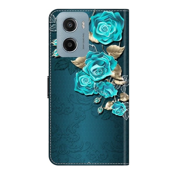 Motorola Moto E15 4G-etui med magnetisk lås 3D-mønster Lær lommebok telefondeksel - Blå Rose