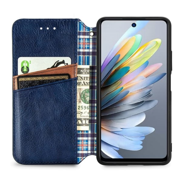 Motorola Moto G15 4G-etui Rhombus Imprint Vegansk lær lommebok telefondeksel - Brun