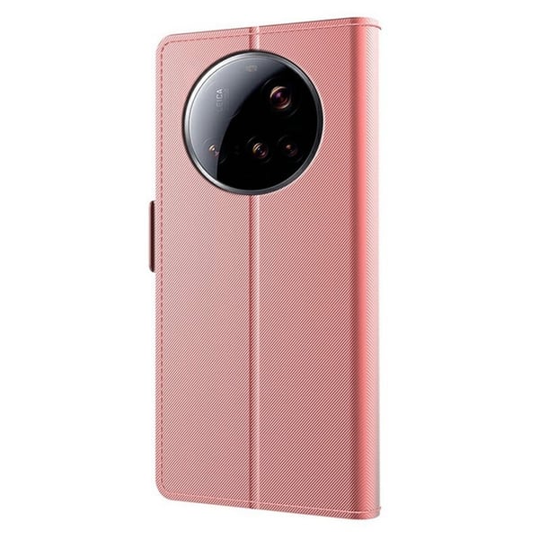 Xiaomi 15 Ultra Case Stand Vegansk lær Telefondeksel Kortholder Speil - Rose Gull