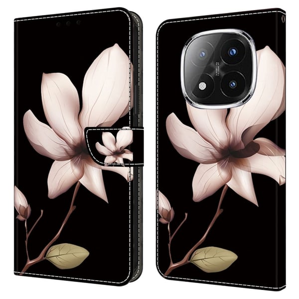 Xiaomi Redmi Note 14 Pro+ 5G Etui med magnetisk lås 3D-mønster i skinnlommebok - Rosa Blomst