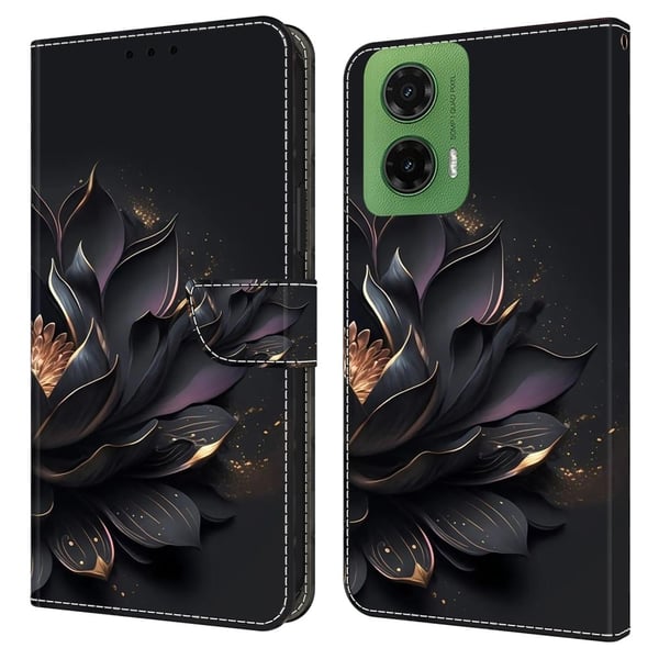 Motorola Moto G35 5G Etui med magnetisk lås 3D-mønster Læderpung Telefoncover - Lilla Lotus