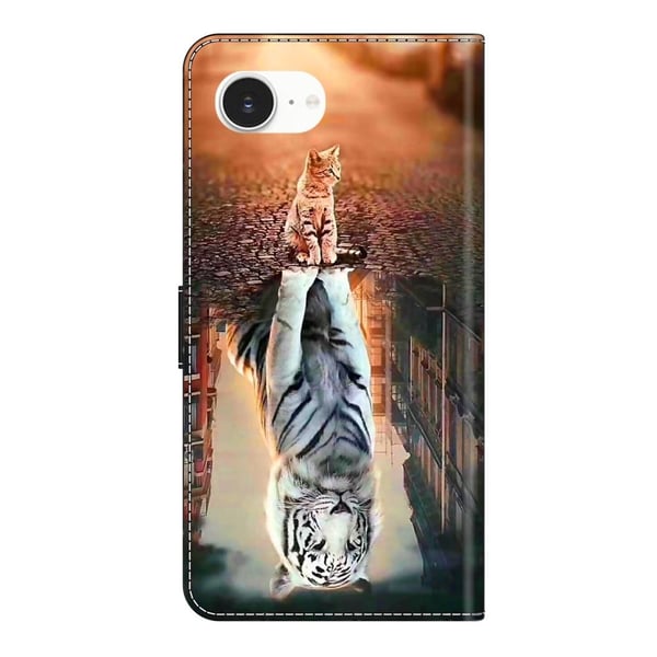 iPhone 16e Etui med magnetisk lås 3D-mønster Læderpung Telefoncover - Kat Og Tiger