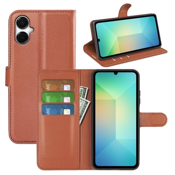 Samsung Galaxy A06 5G Etui Litchi Texture Støtsikkert lommebokdeksel i lær - Brun