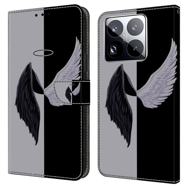 Xiaomi 15 Pro Etui med magnetisk lås 3D-mønster Læderpung Telefoncover - Sort / Sort