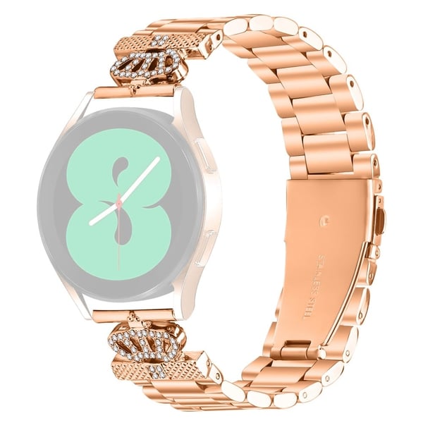 Samsung Galaxy Watch Active rustfritt stålrem med kroneform og rhinestone-dekor - Rose Gull