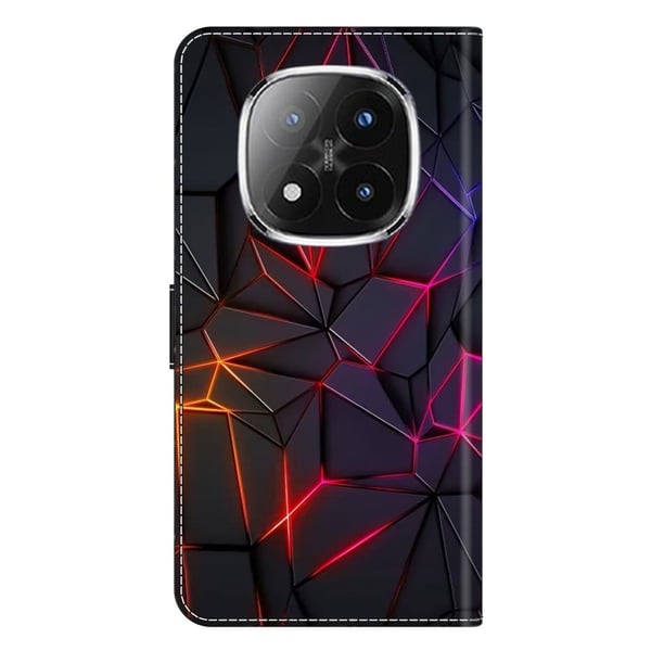 Xiaomi Redmi Note 14 Pro+ 5G-etui med kortspormønster trykt fleksibelt + vegansk flip-telefondeksel i lær - Røde Sprekker