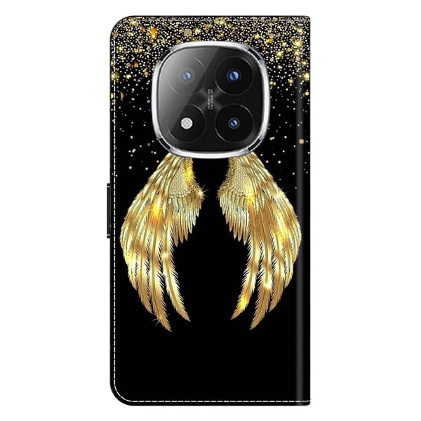Xiaomi Redmi Note 14 Pro+ 5G Etui 3D-mønster Vegansk lær lommebok telefondeksel med stativ - Gull Vinge