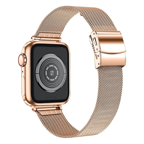 Apple Watch Series 49mm - 45mm - 44mm - 42mm Milanese metallarmbånd med spenne - Rose Gull