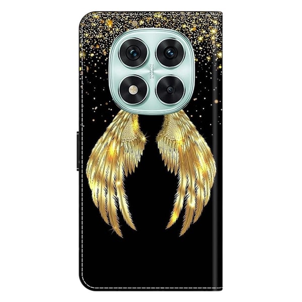 Xiaomi Redmi Note 14 Pro 5G Etui 3D-mønster Vegansk lær lommebok telefondeksel med stativ - Gull Vinge