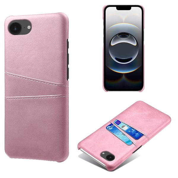 iPhone 16e Etui med to kortpladser Vegansk læder + hårdt PC-telefon cover - Rødguld