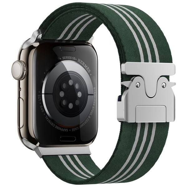 Klokkerem Apple Watch Series 49mm - 45mm - 44mm - 42mm 3-Stripe Parachute Buckle Nylon Strap - Grønn + Hvit