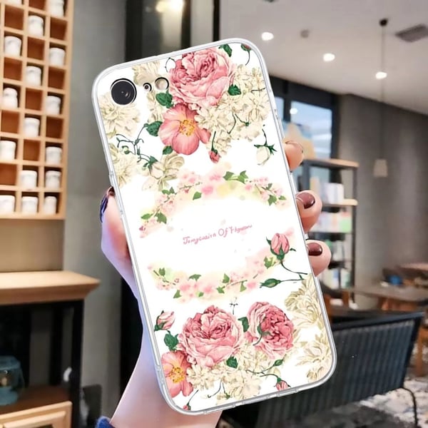 iPhone 16e-etui Mykt, fleksibelt bakdeksel med mønsterutskrift - Rose