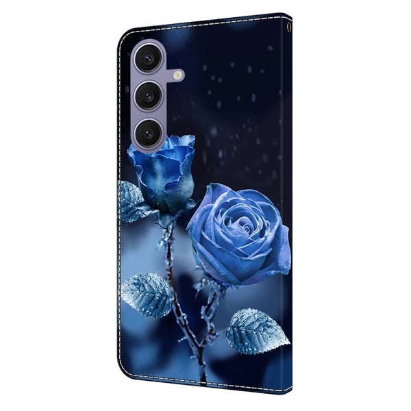 Samsung Galaxy S25+ lommebokveske med mønstermønster, stativ, flip-telefondeksel i lær - Blå Roser