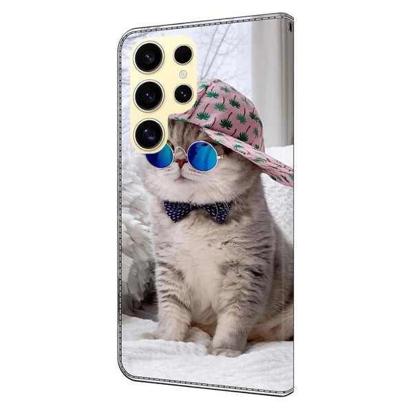 Samsung Galaxy S25 Ultra lommebokveske med mønstermønster Stativ flip-telefondeksel i lær - Hatt Katt