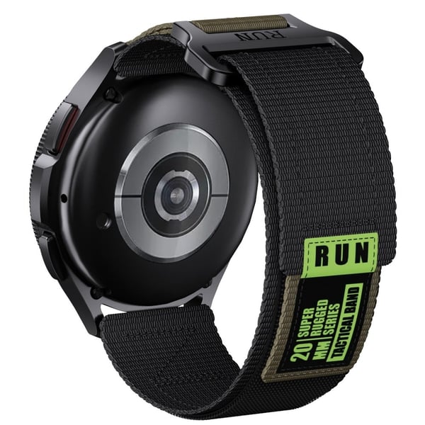 20mm Watch Band Samsung Galaxy Watch7 44mm / 40mm / Watch6 44mm / 40mm Nylon Magic Tape Run Strap - Sort / Grøn