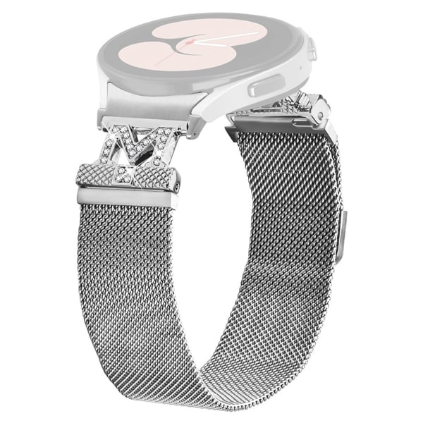Metallihihna liittimellä Samsung Galaxy Watch7 44mm / 40mm M-tyyppi Milanese hopeinen kellonauha Strassi koristeella
