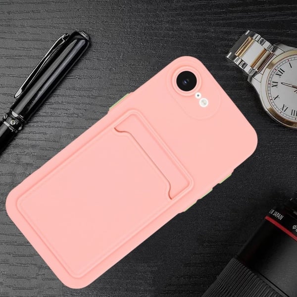 iPhone 16e-etui Kortspor matt bakdeksel uten fingeravtrykk - Rosa